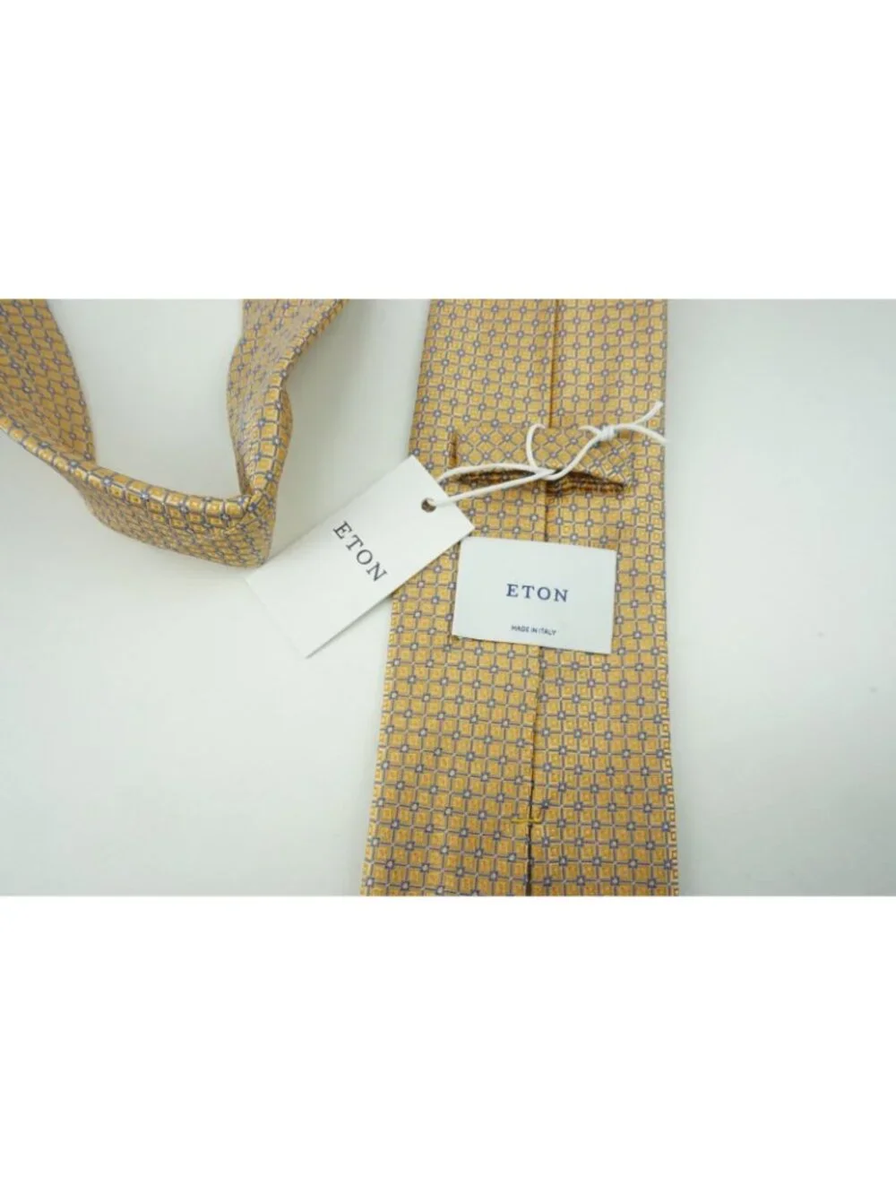 Eton Butter Yellow Lapis Blue Ditsy Micro Flower 100% Silk Tie Brand New Tags